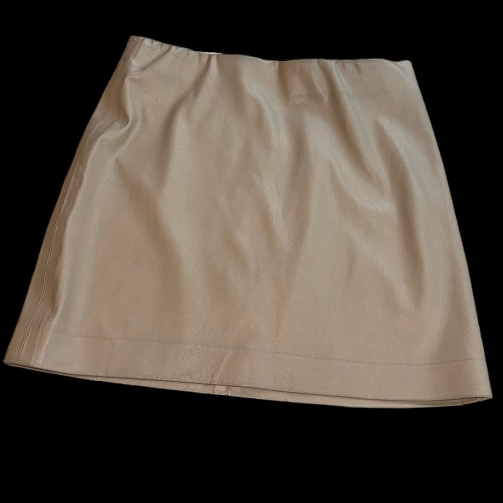 Tan cream khaki neutral faux leather mini skirt Small
